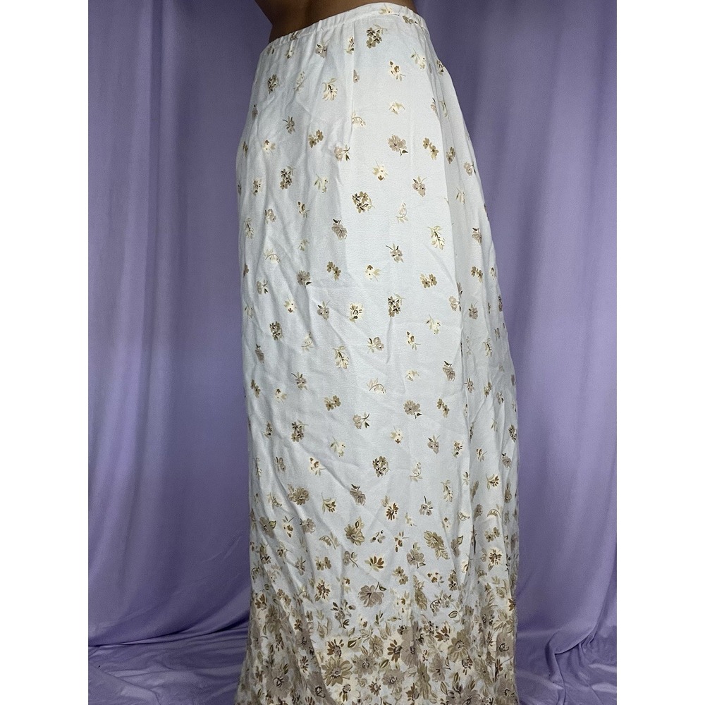 Max Studio Mint & Beige Floral Button Down Midi Skirt Womens Size S Sheer Flowy - Picture 3 of 8